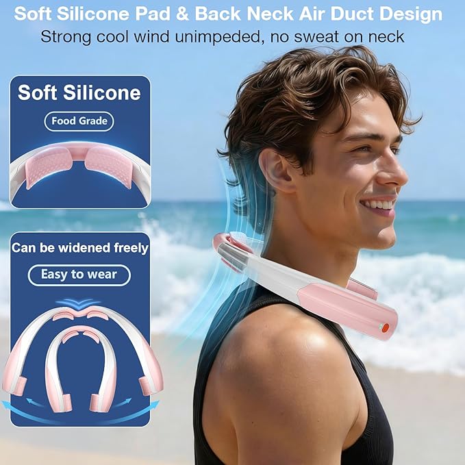 Portable Neck Fan, 6 Speeds Rechargeable Personal Fan with AI Chips, Hands-Free 360° Faster Cooling Wearable Fan, Ultra Quiet for Home, Office, Travel, Indoor, Outdoor - Pink