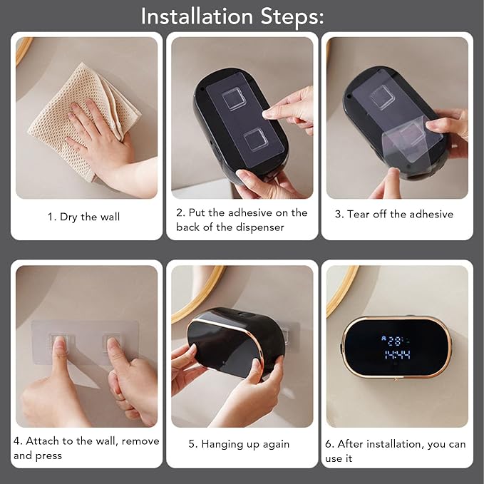 1 Automatic Soap Dispenser, Motion Sensor, 3 Gears Adjustment, IPX5, Wall Mount, Rechargeable Battery, Touchless Dispenser for Bathroom and Kitchen