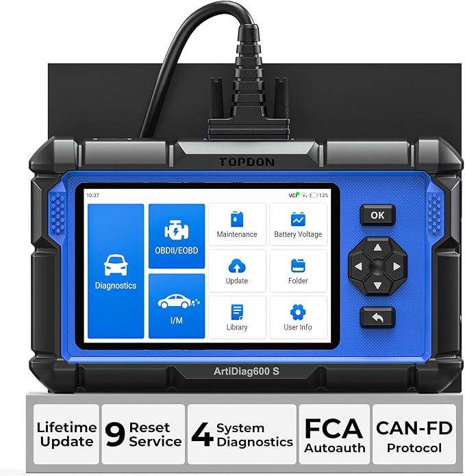 OBD2 Scanner TOPDON ArtiDiag600S, Scan Tool with 9 Reset Service for Oil/BMS/ABS/SAS/EPB/DPF/TPMS/Throttle/Injector Coding, ABS/SRS/Engine/AT Diagnostics Code Reader, Free Lifetime Upgrade