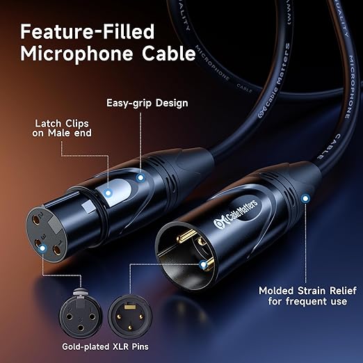 Cable Matters 2-Pack Premium XLR to XLR Cables - 15ft, Male to Female Microphone Cable, Oxygen-Free Copper (OFC) Mic Cord, Black