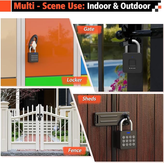 Eseesmart Fingerprint Locker Lock with Code, Combination Padlock Smart Fingerprint Biometric Keyless Combo Lock Waterproof for Outdoor Fence Gate Shed Gym School Locker Storage