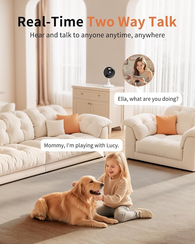 2K Cameras for Home Security, 5G & 2.4G WiFi Security Camera Indoor Outdoor for Baby Pet Dog Cat Nanny, 2-Way Audio, Color Night Vision, Siren, 24/7 Local Recording, IP65, Work with Alexa, K07-2P
