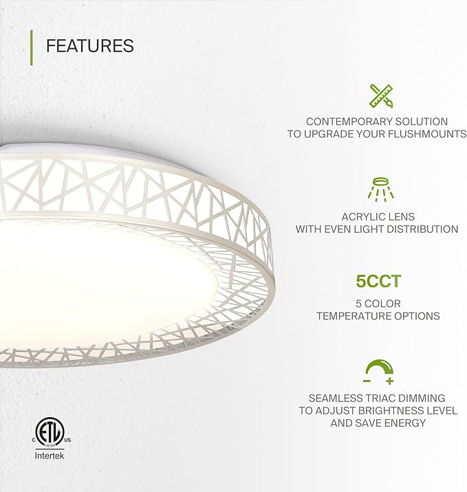 ASD 18 Inch LED Flush Mount Ceiling Light Fixture for Bedroom, 35W 1992LM 5CCT 2700K-5000K, Triac Dimmable Lights, Dining, Living Room, Kitchen Lamps, Modern Home Lighting Fixtures, Nickel, ETL