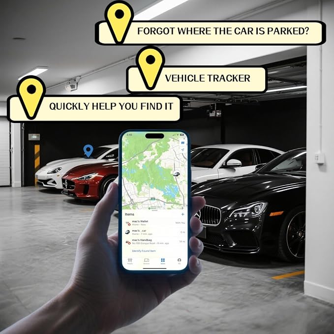 10 Years Long Life Battery GPS Tracker Item Finder, find car in Parking lot, no Subscription for Vehicles car ebike Truck Luggage School Bag Asset(Android)