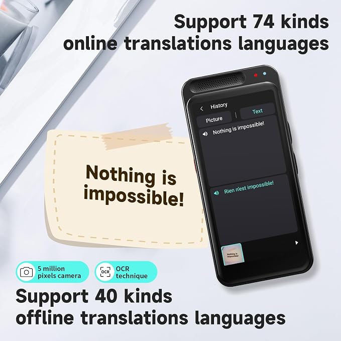 Language Translator Device No WiFi Needed, 150+ Languages Translation in Real Time for Voice/Text/Photo/Offline, Upgraded AI Translator Support ChatGPT, HD Touch Screen for Business Learning Travel