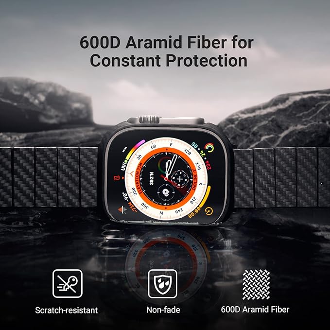 PITAKA Apple Watch Ultra 3/2/1 Case, Exquisite Minimalist Slim Apple Watch Ultra Case 49mm - Aramid Fiber Made, Black/Grey(Twill)