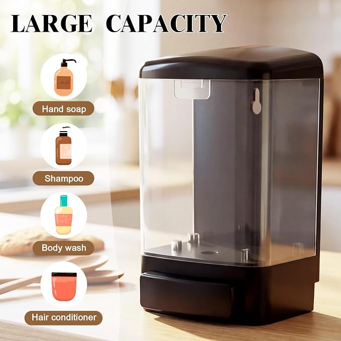 Hushee 4 Pcs Plastic Wall Mounted Soap Dispenser Commercial Manual Soap Containers Wall Dispenser for Kitchen Shower Hotel Liquid Shampoo Gel Chamber(33.8 oz 1000 ml,Clear)