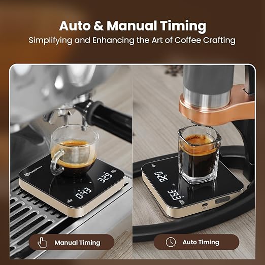 Maestri House S2 Espresso Coffee Scale with Timer, USB-C Rechargeable 2kg/0.1g Precision Shot Scale, Digital Scale for Espresso Brewing(Black & Gold)