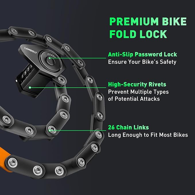 Lambolt Electric Scooter Lock - Heavy Duty Anti-Theft Folding Combination Bike Lock for Ebike | Compact Alloy Steel Security Chain Lock with Mounting Bracket