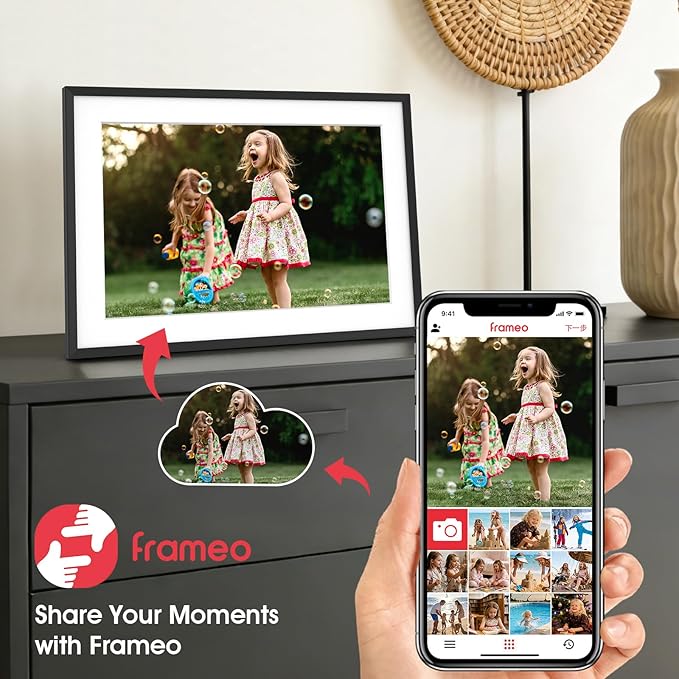 2K 64GB Digital Picture Frame, 10.1 Inch Frameo Digital Frame WiFi, 1920 * 1200 Touch Screen, Share Photos& Videos Instantly, Auto-Rotate, Digital Photo Frame for Wall, Birthday Gifts for Friends