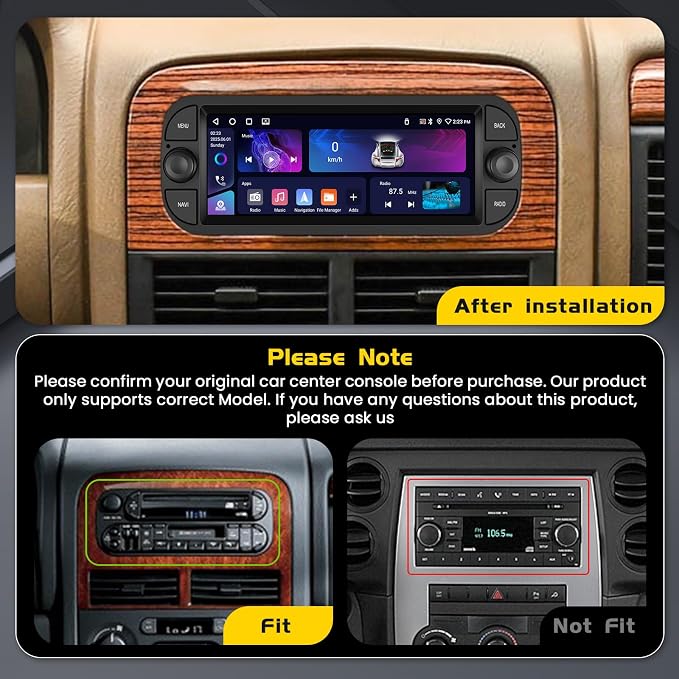[4G+64G] Radio for Dodge Ram(2002-2006), Jeep Wrangler 2003-2006, Jeep Liberty 2002-2007, Jeep Grand Cherokee(1999-2004) – 6.86" HD Touchscreen Car Stereo with CarPlay Android Auto GPS SWC