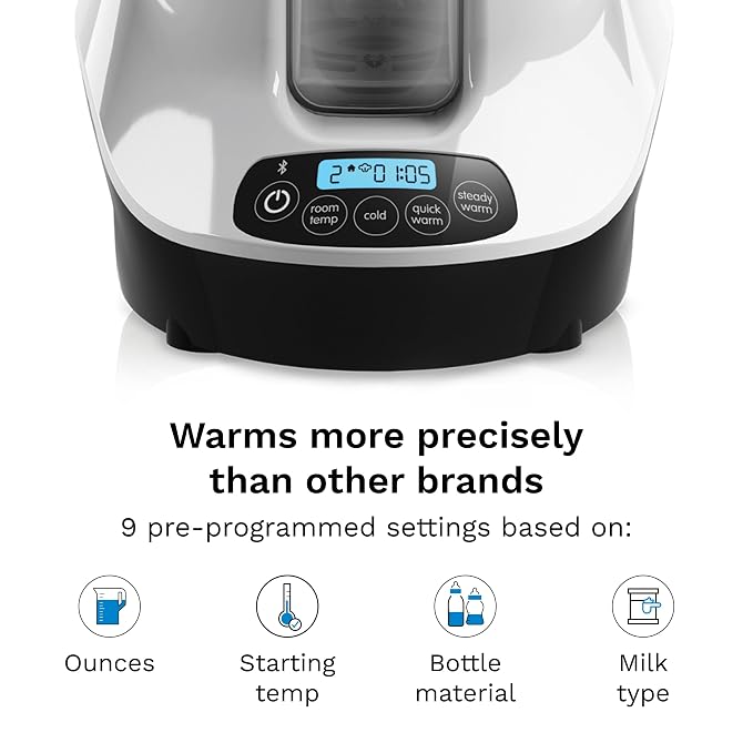 Baby Brezza Smart Baby Bottle Warmer, Breastmilk Warmer + Defroster – Free App - Different Temperatures for Breastmilk + Formula - Universal Fit for All Bottles + Milk Bags - Calentador de Biberones