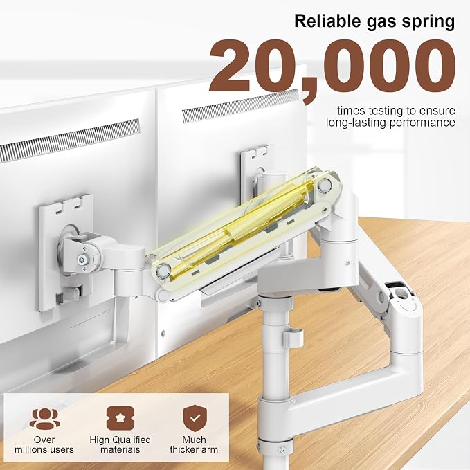 Dual Monitor-Arm Heavy-Duty for 17-49-inch Screens - Vertical Stacked Dual Monitor Mount Stand for Ultrawide Screens up to 44lbs, Aluminum,Full Motion, VESA 75/100 mm, White
