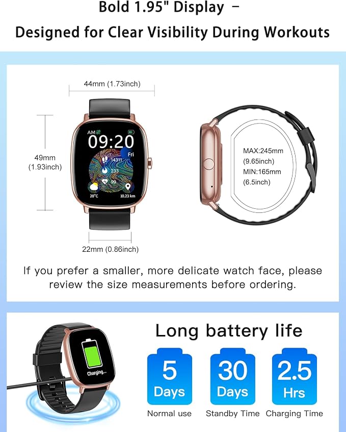 Smart Watches for Men Women with GPS Built-in, Answer/Make Calls, 1.95" Smartwatch for iPhone/Android Phones, Fitness Watch with Heart Rate/Sleep Monitor 100+ Sports Modes Waterproof (Black/Gold)