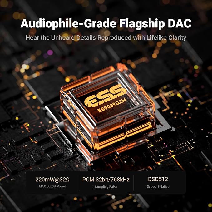 Fosi Audio DS3 USB-C DAC HiFi Amp Dongle, Portable Headphone Amplifier with 7.1 Spatial Audio, ES9039Q2M XMOS Powered, DSD512, 3.5mm Single 4.4mm Balanced for PC/Phone/ PS5/ Switch Silver