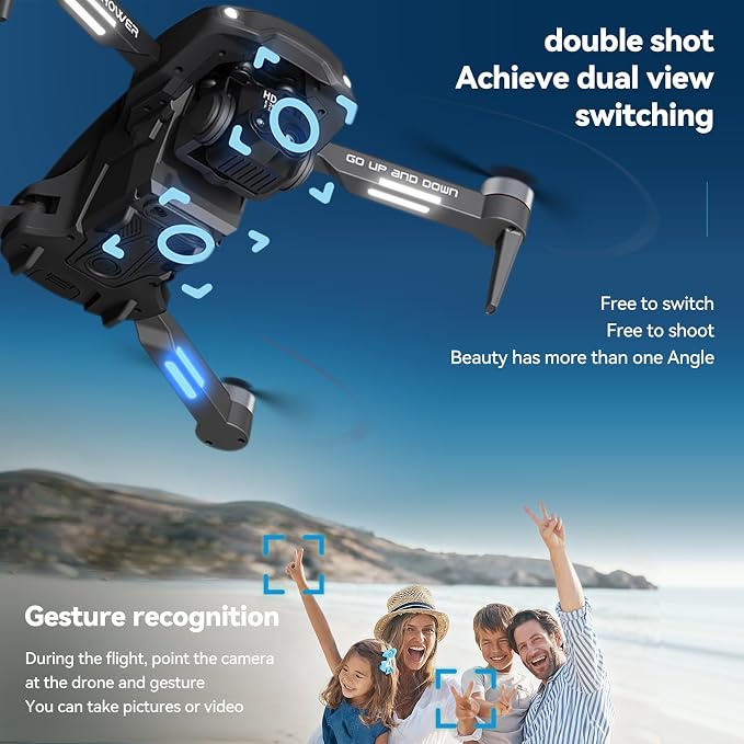 4K Foldable Camera Drone with Obstacle Avoidance | Foldable 4K drone with dual camera, optical flow hover and gesture selfie helps beginners capture easy travel shots.