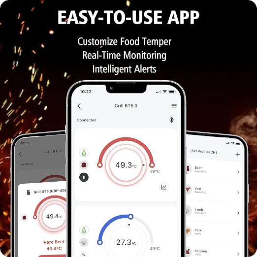 BFOUR Wireless Meat Thermometer with 2 Probes, 328FT Bluetooth Grill Meat Thermometer Digital Wireless with LCD Screen for Grilling and Smoker BBQ Oven Grill