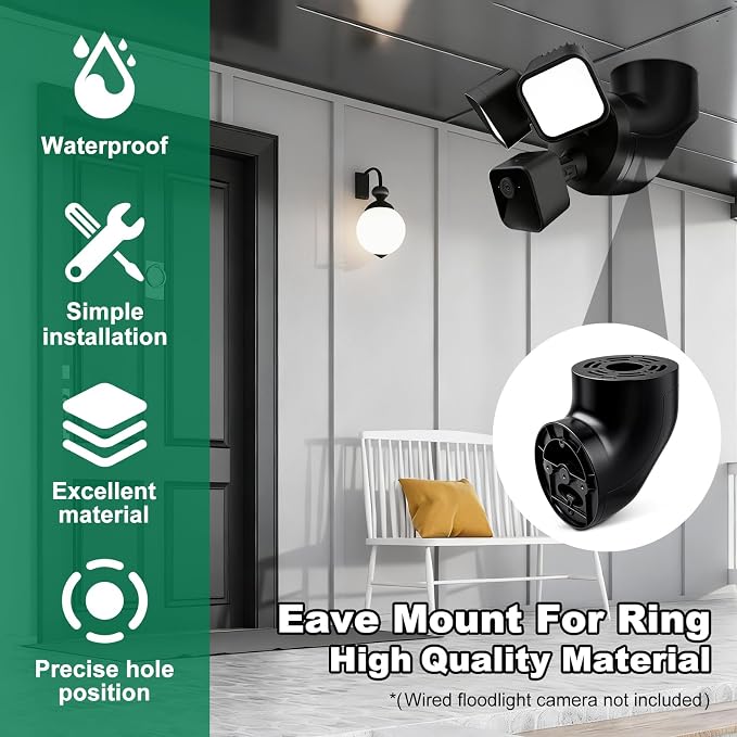 Eave Mount for Ring Devices Weatherproof Bracket for Smart Lighting & Security Cameras,Compatible with Ring Floodlight Cam Wired Plus/Pro,Ring Smart Lighting Floodlight Wired (Black)