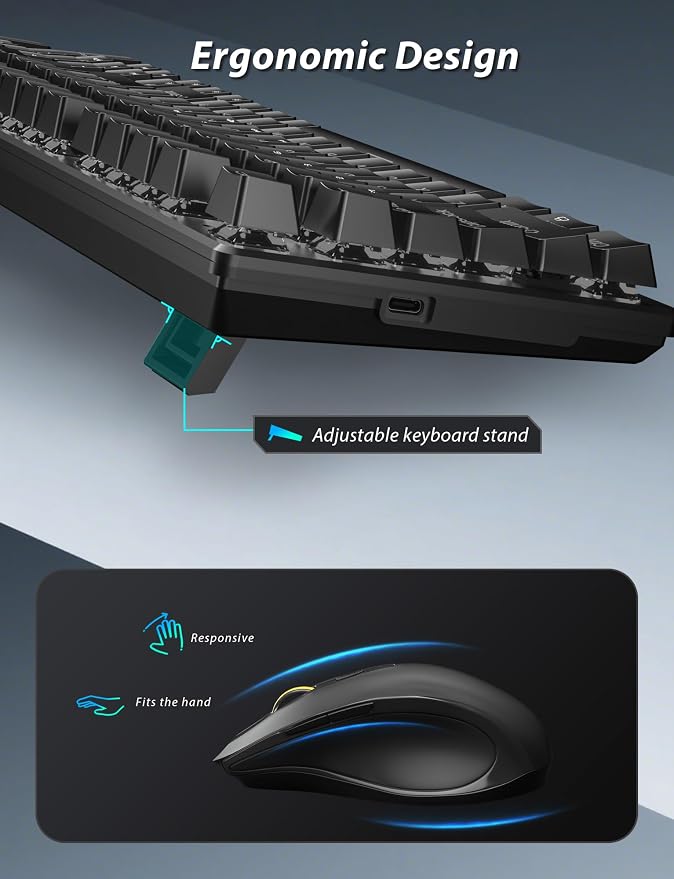 Wireless Mechanical Keyboard and Mouse Combo, 98-Key Gaming Keyboard with RGB Backlit, Tri-Mode BT5.0/2.4G/USB-C, 4000mAh Battery, 3200 DPI Gaming Mouse with Mouse Pad for PC, Laptop, Tablet