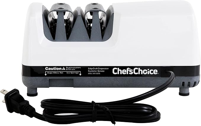 Chef'sChoice Professional Electric Knife Sharpeners UltraHone With 100-Percent Diamond Abrasives And Precision Angle Guides For 20-Degree Straight-Edge and Serrated Knives, 2-Stage, White