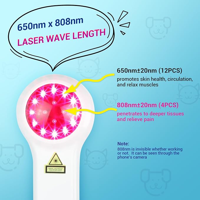 Mibest Cold Laser Therapy Device for Vet - Red Light Therapy for Dogs and Cats - Infrared Light Therapy Targets Joint and Muscles - Pain Relief, Arthritis, Spinal, Wound Healing (White)