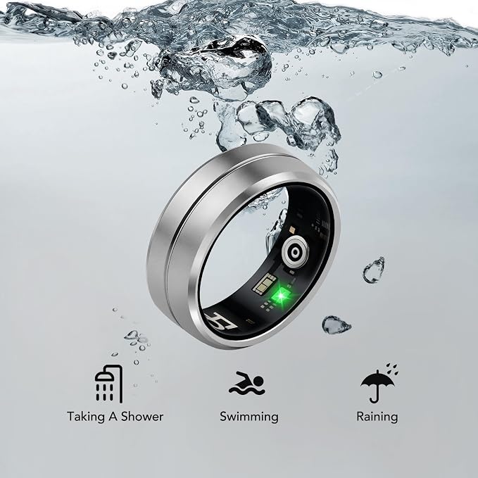 Smart Ring for Women Men, All-New Matte Scratch-Resistant Design, Health & Fitness Tracker for Sleep, Stress & Activity Monitoring, Long Battery Life, Waterproof, No App Fee, Silver 9