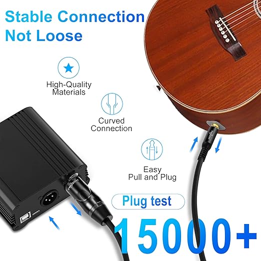 Twozoh XLR Male to 1/4 Inch Jack TRS Cable, Balanced 6.35mm Plug to 3 Pin XLR, Quarter Inch Stereo Guitar Cable 6.6FT (Professional/HiFi)
