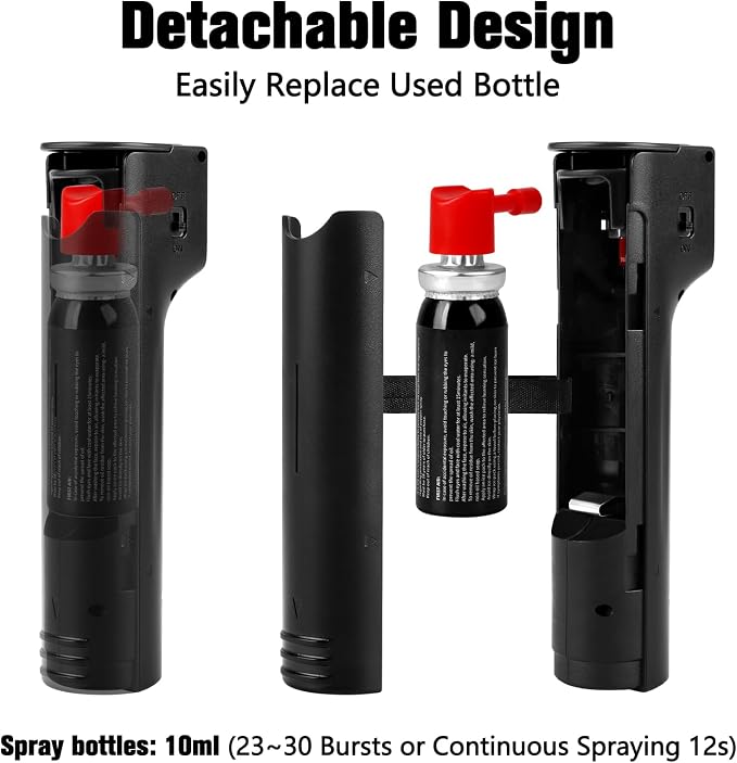 3-in-1 Pepper Spray Personal Alarm, 0.5oz 12ft UV Marking Dye Gel, 140dB Siren Red Strobe, Quick Accurate Aiming, Rechargeable Self Defense Safety Keychain, Refill Cartridge, Women Men College Student