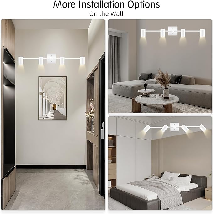 BoostArea 4-Light Track Lighting Kit, Modern Track Lighting Fixtures Ceiling, Rotatable Light Heads, Flush Mount Ceiling Spotlight, White Track Lighting for Living Room/Bedroom, GU10 Bulb Not Included