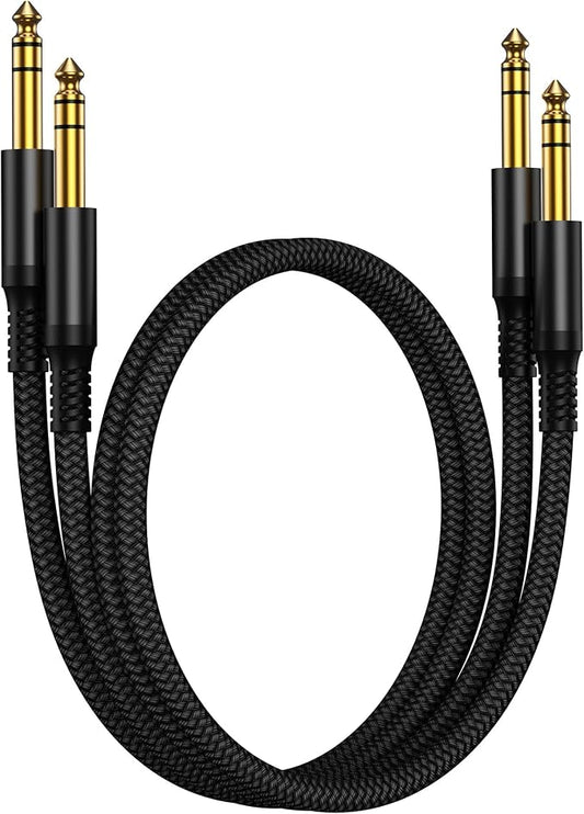 RUXELY 6.35mm TRS Instrument Cable 1M 2-Pack,Straight 1/4 Inch Male Jack Stereo Audio Interconnect Cord,Balanced Lead Line for Electric Guitar,Bass,Keyboard,Mixer,Amplifier,Amp,Speaker,Equalizer