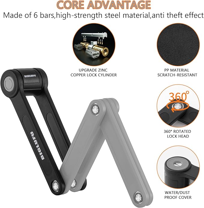 Bike Lock Bicycle Scooter Motorcycle Folding Locks with 4Keys, Fold Chain Heavy Duty Alloy Steel Foldable Lock with Mounting Bracket 2pc Straps, 86cm/34 Unfolding, 1.92 lbs