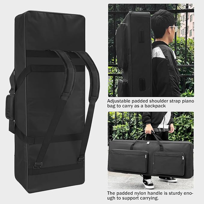 76 Key Piano Keyboard Case Bag 46.46" x 5.11" x 17.91"，Portable Padded Keyboard Gig Bag with Handles and Adjustable Backpack Straps with 4-Pocket for Keyboard Accessaries (Black)