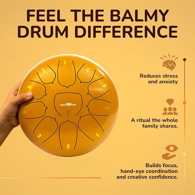 Balmy Drum Steel Tongue Drum 10 inch 11 Notes 440Hz, Handpan Drum with Music Book, Mallets, Carry Bag, Finger Picks, Rain Drum for Outdoor, Meditation Yoga Calming Instruments for Adults Kids (White)