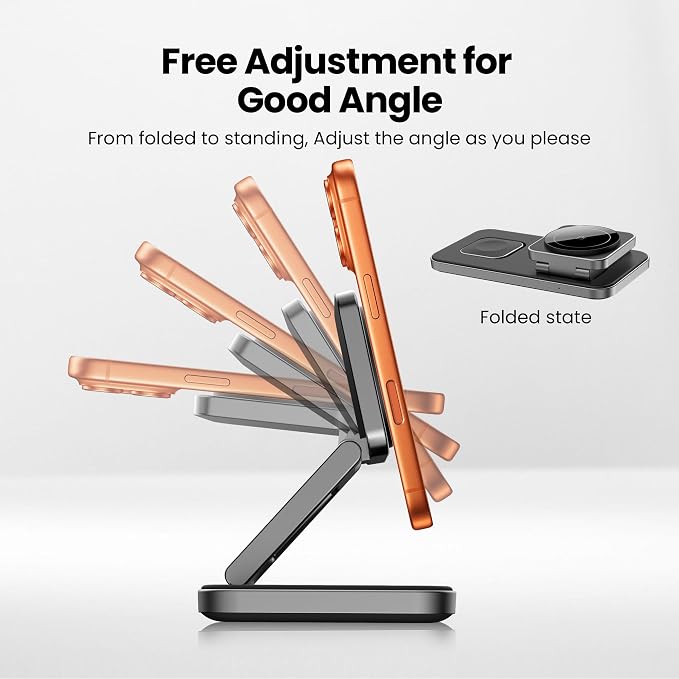 3 in 1 Magnetic Wireless Charger for Multiple Devices, Fast Foldable Travel Mag-Safe Charger Stand for iPhone 17 16 15 14 13 12, Wireless Charging Station for iWatch Series, for AirPods White