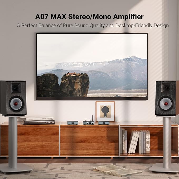 AIYIMA A07 MAX 2 Channel Stereo Amplifier Home Audio 300W*2 TPA3255 Class D Power Amp/Bridgeable Mono Amplifier 600 Watt with 3.5mm Line Output for Passive Bookshelf Speakers+DC36V 6A Power Adapter