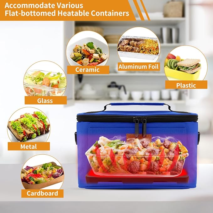Aotto Heated Lunch Box Food Warmer - 12V/24V 2-in-1 Car Food Warmer with Vehicle Plug - Mini Portable Electric Lunch Box Heater for Men and Women - Reheat & Keep Meals Warm On the Go - Blue