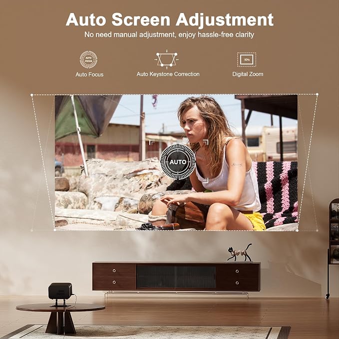 [Officially-Licensed App & Auto Focus]Light Black Smart Mini Projector with WiFi and Bluetooth, XuanPad 4K Support Movie Projector, Portable Native 1080P Outdoor Projector with 360° Stand