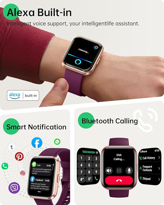 Smart Watches for Women, 1.83" Alexa Smart Watch for Android Phones & iPhones with Calls/Messages, 120+ Sport Modes Fitness Watches for Women Men with Heart Rate Monitor, Sleep/Activity/Health Tracker