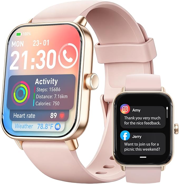 Smart Watch for Women,1.85 inch AMOLED Touchscreen for Android & iPhone Alexa Built-in Bluetooth Calls,Fitness Watch 110+ Sport Modes Heart Rate/Sp02/Sleep/Calories Monitor IP68 Waterproof