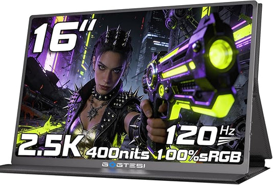 16 Inch 120Hz Portable Gaming Monitor, 100% sRGB 2.5K QHD 400nits Portable Monitor with HDR, Ultra Slim, Eye Care, External Second Screen for Laptop, PC, PS5, Mac, Xbox
