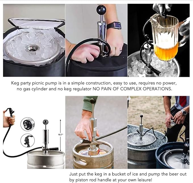 Stainless Steel Beer Keg Pump 4Inch Portable Tap - Manual Hand Pump for Homebrew Kegerator Outdoor Party Bar Restaurant Wedding with Hose Clamp(Type S)