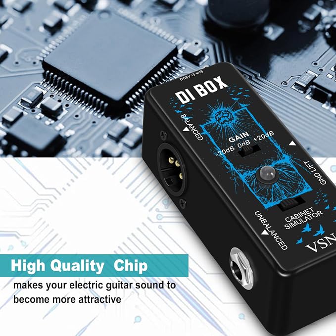 VSN High Performance Passive DI Box Unit Hum Eliminator 1/4 instrument Direct Box to Balanced and Unbalanced XLR Mini Size Ture Bypass