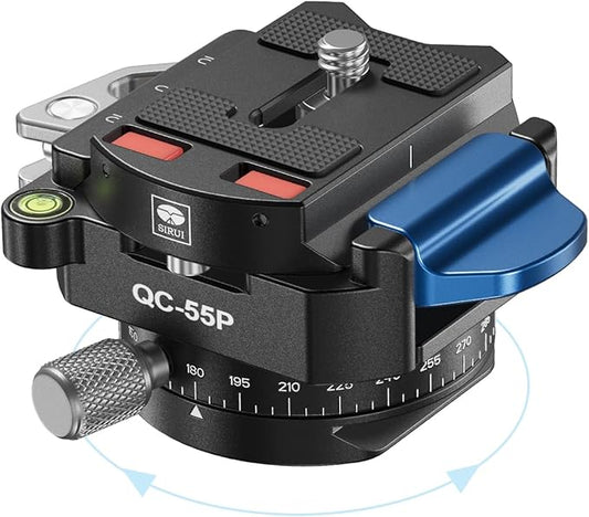 SIRUI 55mm Quick Release Plate with 360° Rotating Panoramic Head, Camera Mount Adapter with 1/4" and 3/8" Thread, Quick-Release Attach Plate for Tripod Monopod DSLR Stabilizer, QC-55P