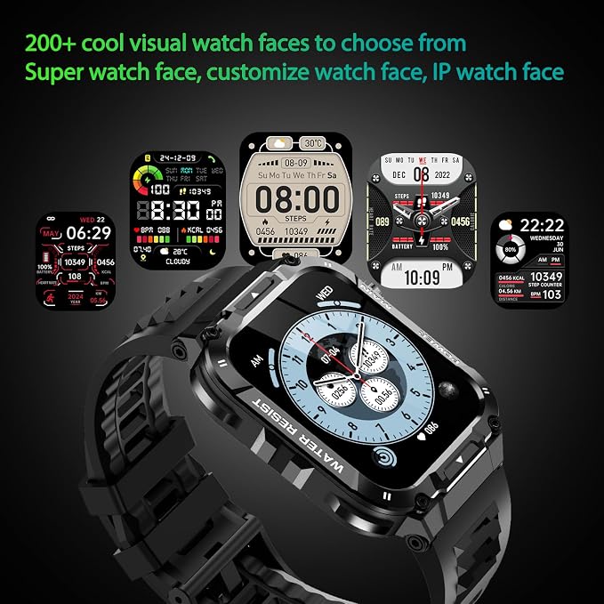 Military Smart Watch for Men with Call Function,Fitness Smartwatch for Android Phones and iPhone,Waterproof Fitness Tracker with Blood Oxygen/Heart Rate/Sleep/100+ Sport Modes, Watches for Men