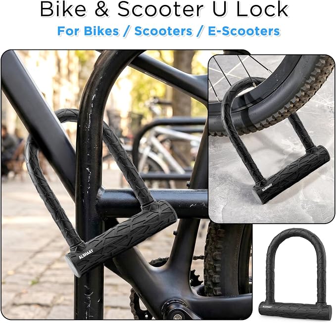 Bike U Lock U Lock Bike Bicycle Lock for Scooter Electric Scooter Patent Protected Textured Protective Sleeve 0.74 Inch Shackle Mounting Bracket 3 Keys Cable Not Included