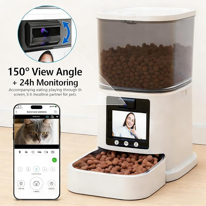 Automatic Pet Feeder with 4.1" Screen and 2K Camera, 2.4G and 5G WiFi Connection Cat Feeder, Automatic Feeder for Cat and Dog with Night Vision