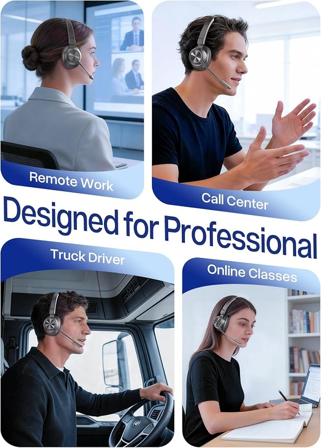 Bluetooth Headset with USB Dongle, Trucker Bluetooth Headset with AI Noise Cancelling Microphone & Mute Button, 50Hrs Single Ear Wireless Headphones for Truck Driver Phone Computer Office Work, Ash