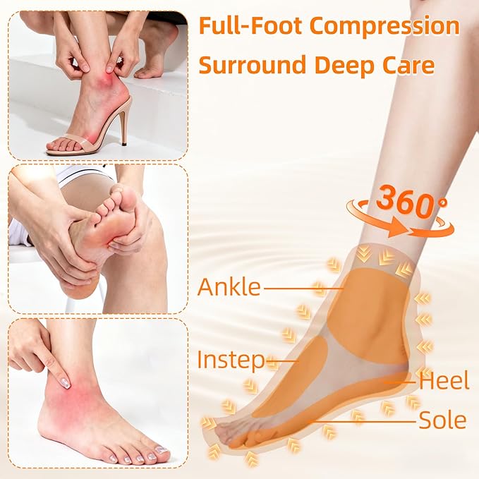 Portable Air Compression Ankle and Foot Massager with Heat for Pain Relief and Circulation, Cordless Feet Compression Massager for Relaxation, Gifts for Parents, Men, Women (Size 6 to 10,2PCS)