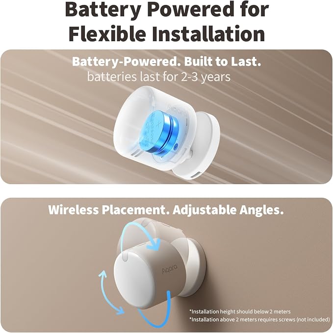 Aqara Presence Sensor FP300 Wireless 5-in-1 Motion Sensor with mmWave, PIR, Light, Temperature & Humidity Detection, Thread & Zigbee, Supports HomeKit, Home Assistant, Alexa, Google Home