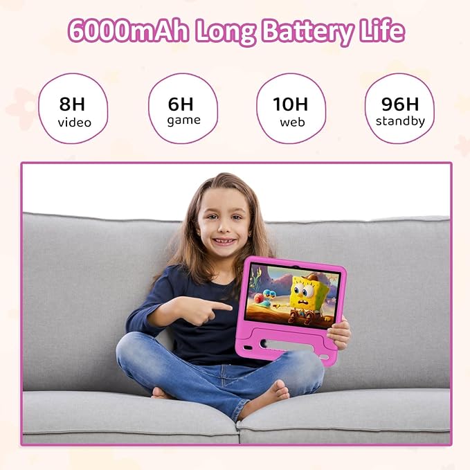WXUNJA Android 15 Kids Tablet, 2025 Upgraded 10.1 Inch Tablets with Octa-core Processor, 6000mAh Battery, Kid Space, Parental Control,Pre-Loaded Kids Apps, 2.4/5GHZ Dual WiFi, Case Included, Red
